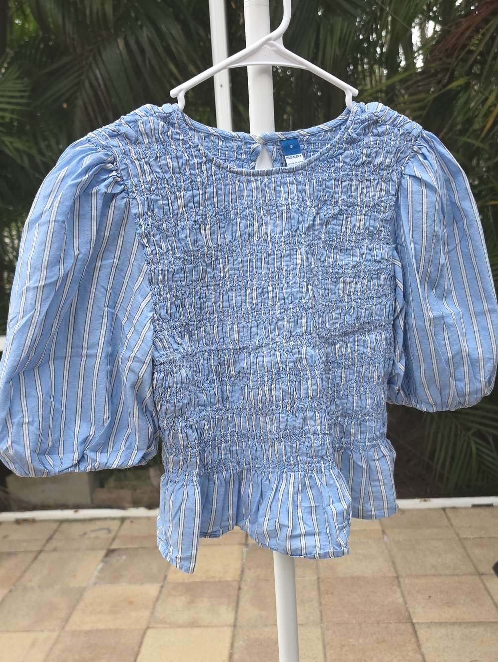 OLD NAVY Blue Striped Smocked Peplum Blouse